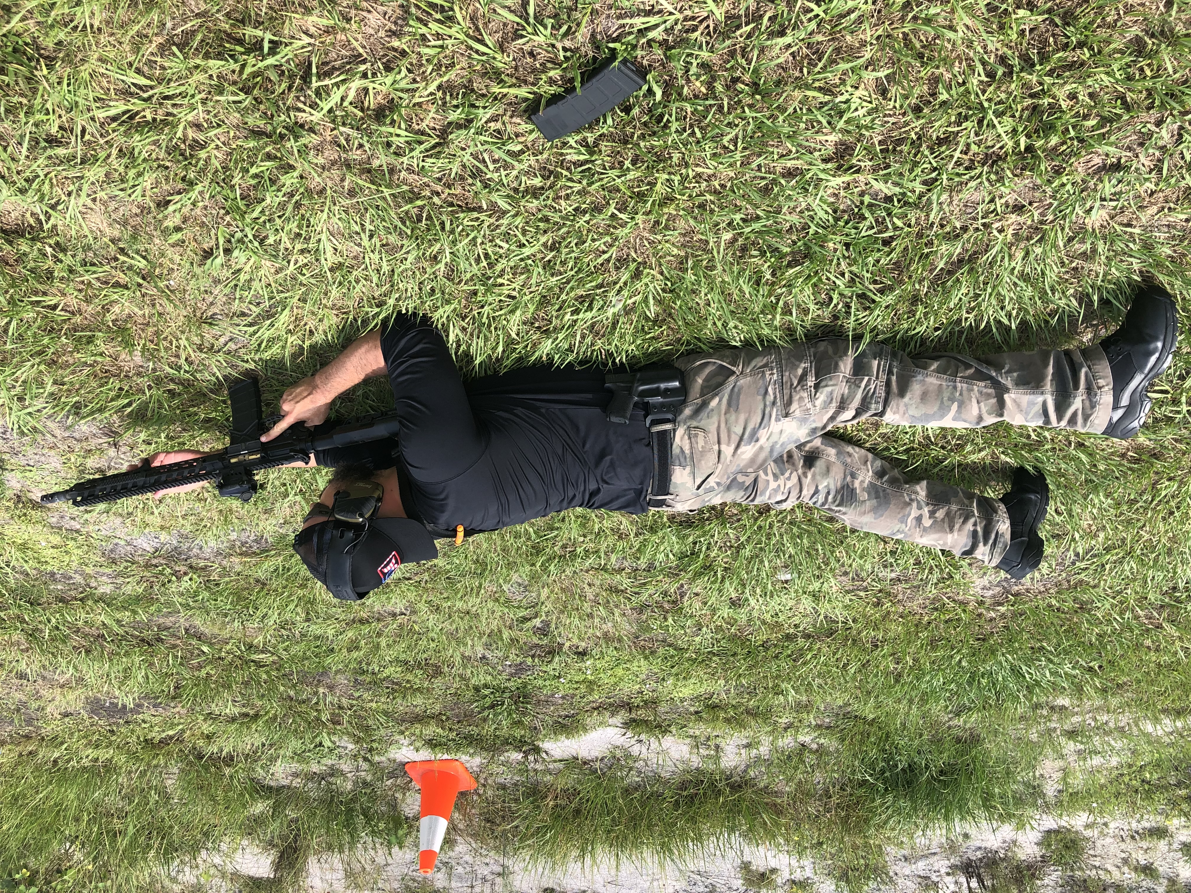 Prone carbine shooting drill during defensive rifle training